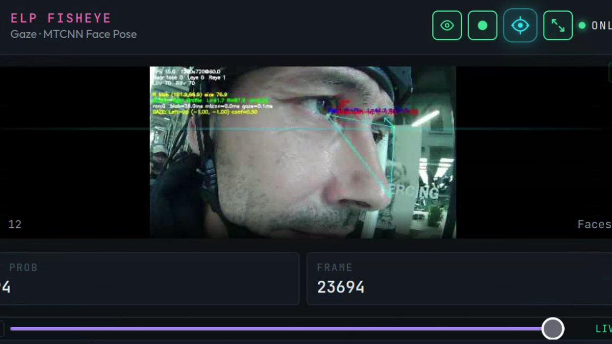 Dashboard panel tracking the operator's eye and face pose